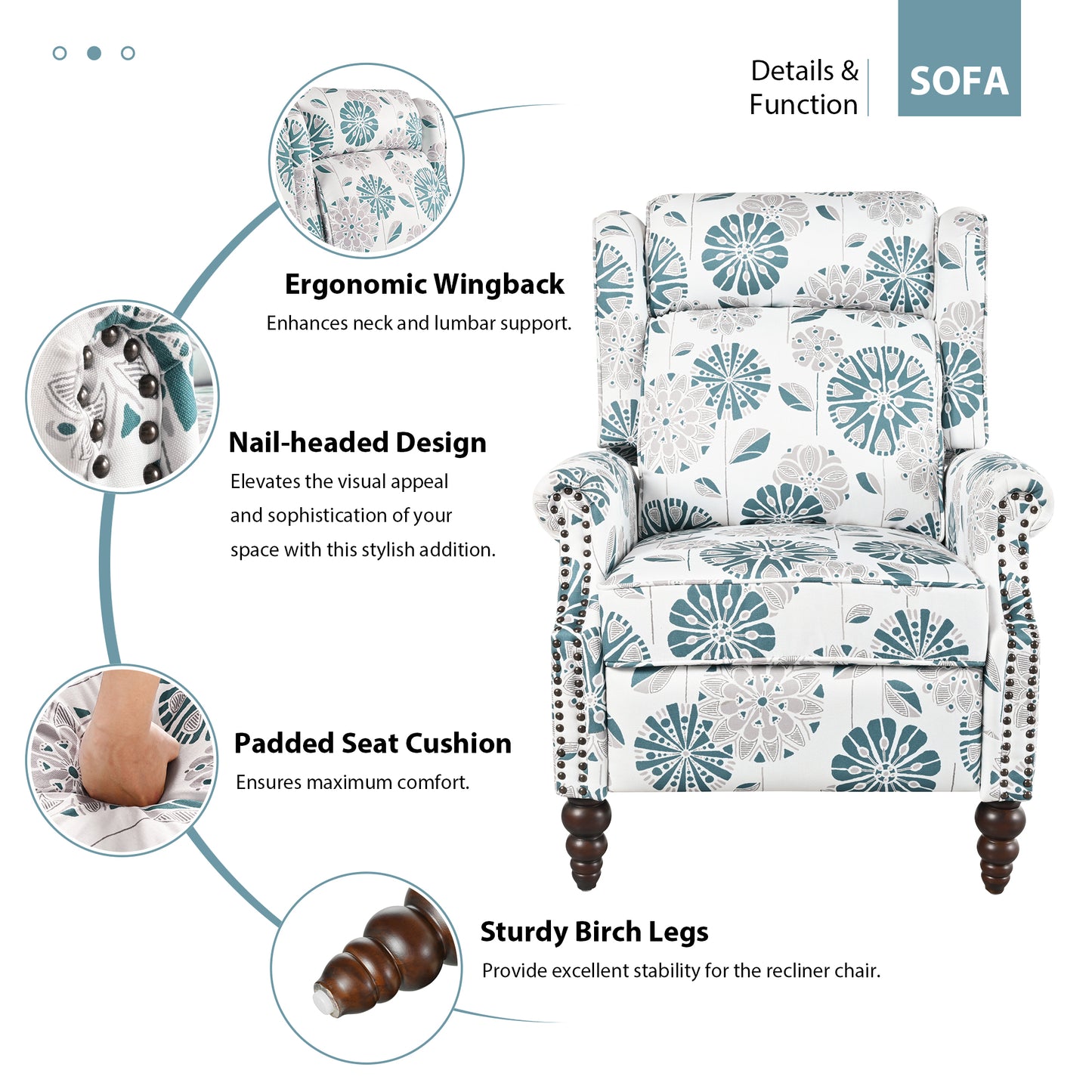 Marlowe Push Back Recliner Chair Upholstered Recliner Armchair