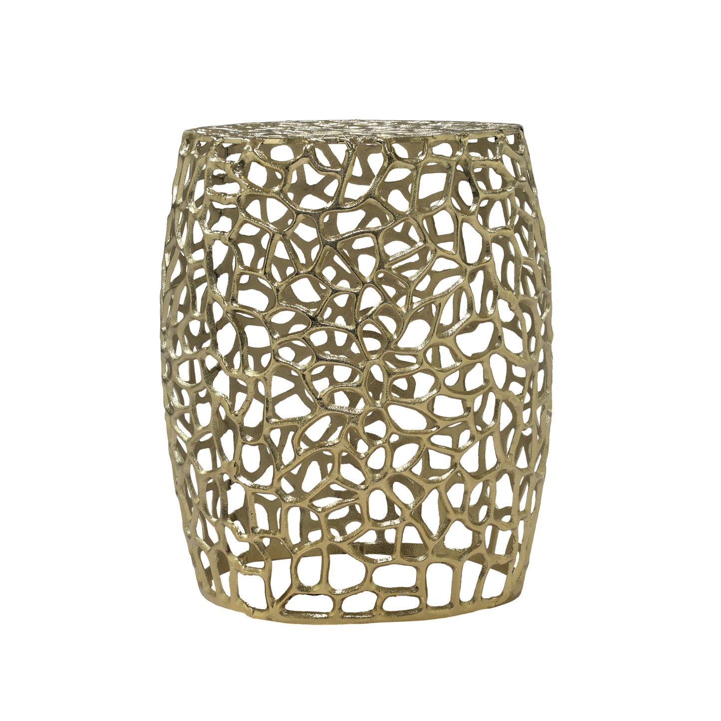 Saga Aluminum Drum hollow End Table with Intricate Design