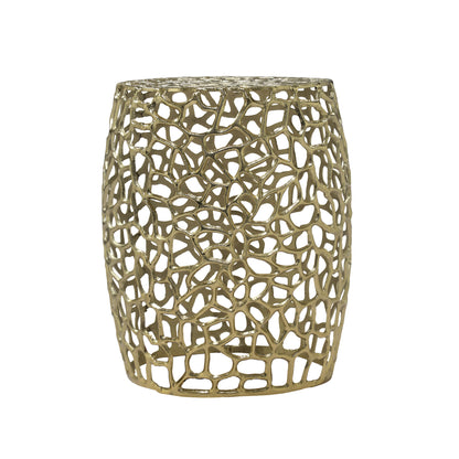 Saga Aluminum Drum hollow End Table with Intricate Design