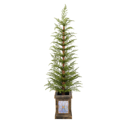 Dorian 4ft Pre-Lit Artificial Christmas 2-Piece with high-quality PE material,Set Easy Assembly,Potted stand