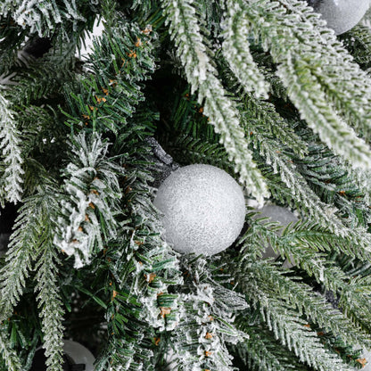 Stellan 5FT Pre-Lit Spruce Snow Flocked Christmas Tree, Artificial Hinged Xmas Tree with LED Lights, Holiday Office Home Décor