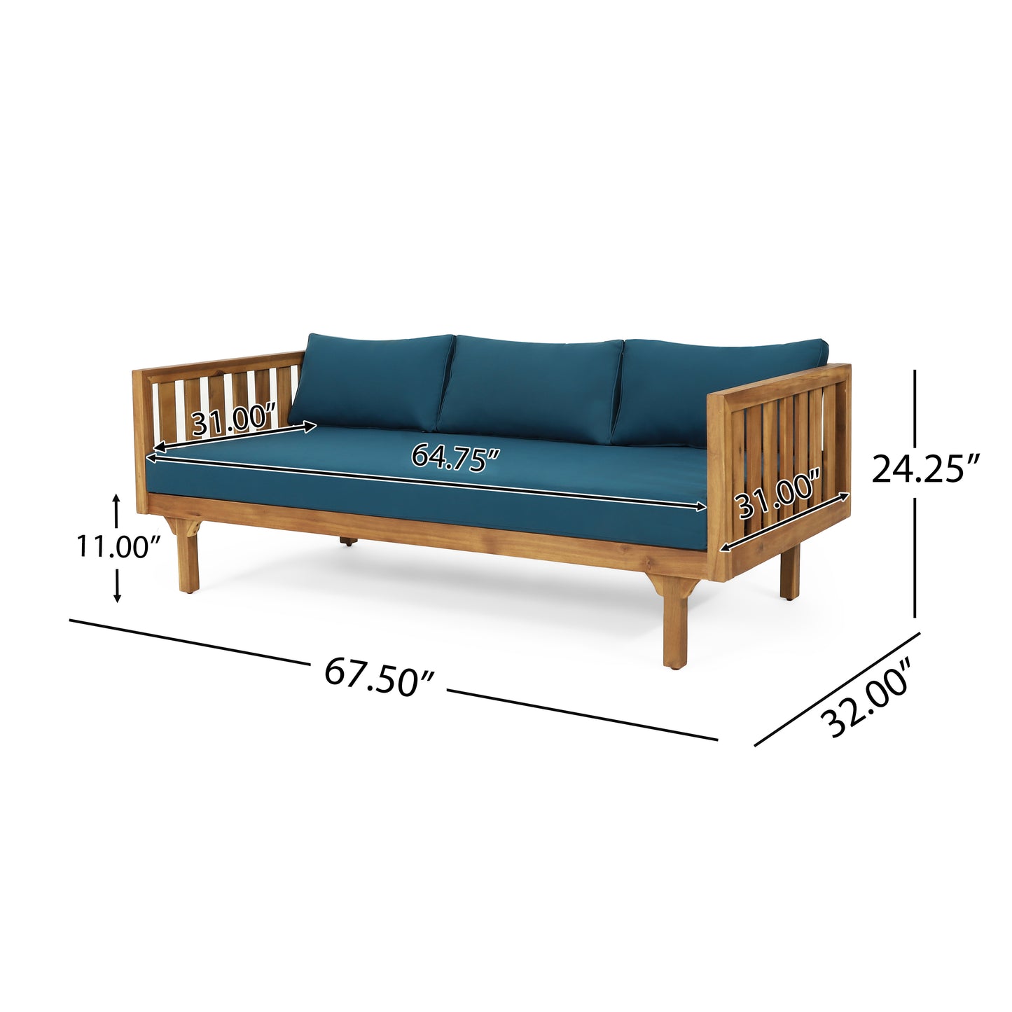 Xenath Outdoor Patio Furnitre Sets 3 Pieces,3 Seater Daybed + Acacia Wood Table