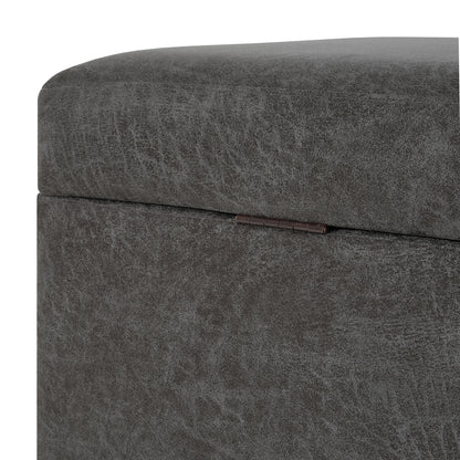 Hopehorizon Rectangle Chenile Solid Wood Storage Ottoman Chenille