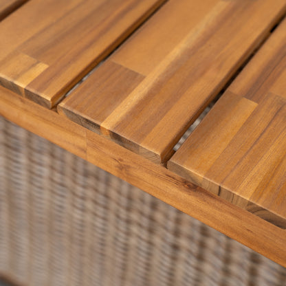 Vireor Outdoor Acacia Wood Dining Table,Slatted Tabletop and Handwoven Rattan Legs