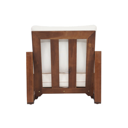 Andrae Outdoor Acacia Wood Club Chair with Cushion for Patio, Garden, Balcony