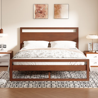Quorrilos Walnut Wood Queen Bed with Headboard and Silent Slats