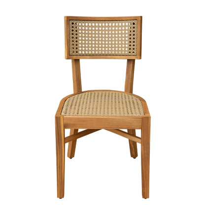 Netho Acacia Wood Dining Chair with Light Brown Wicker,Set of 2