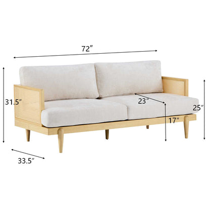 EMIR 72" Square Arm 3-Seater Sofa with Cane Rattan and Wooden Frame
