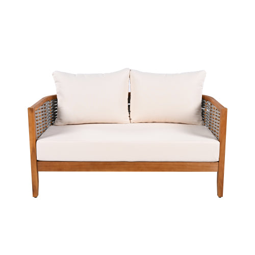 ThruBeam 2 Pieces Acacia Wood Patio Furniture Set, Loveseat with Woven Rope Table