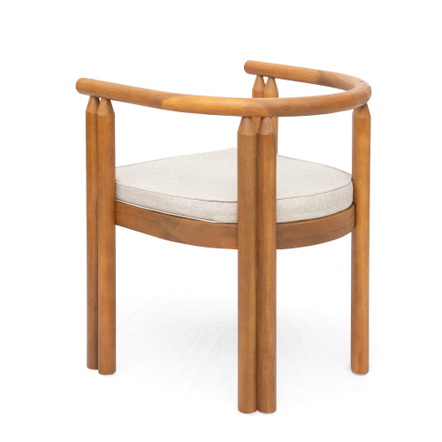 Cavar Acacia Wood Armrest Dining Chair, Teak Finish with Beige Cushion, Set of 2