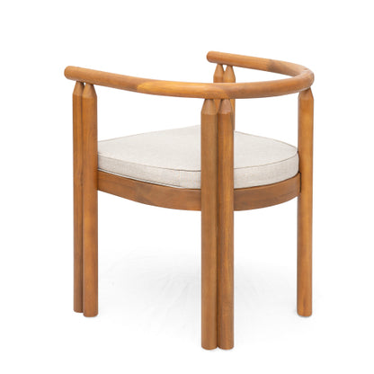 Cavar Acacia Wood Armrest Dining Chair, Teak Finish with Beige Cushion, Set of 2