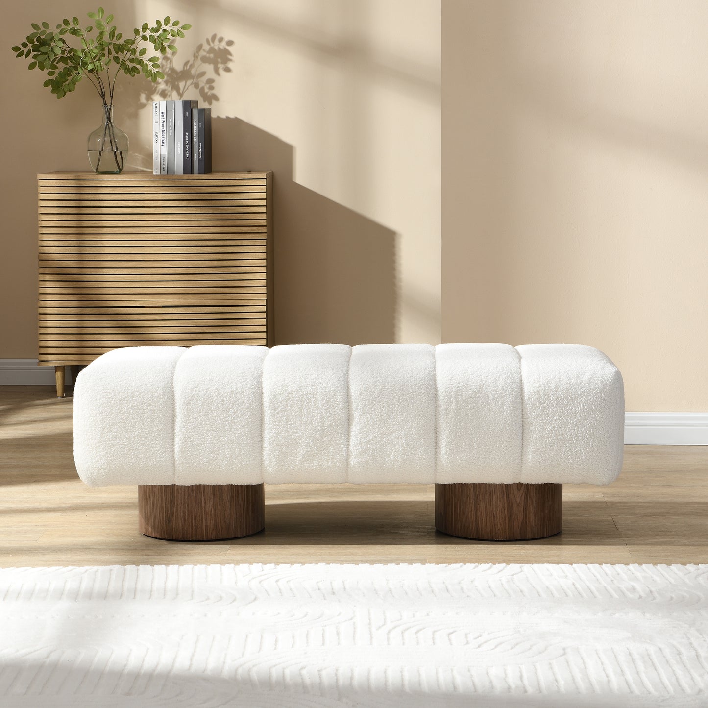 Sylithar Chenille Fabric Upholstered Dining Bench, End of Bed Entryway Bench Ottoman