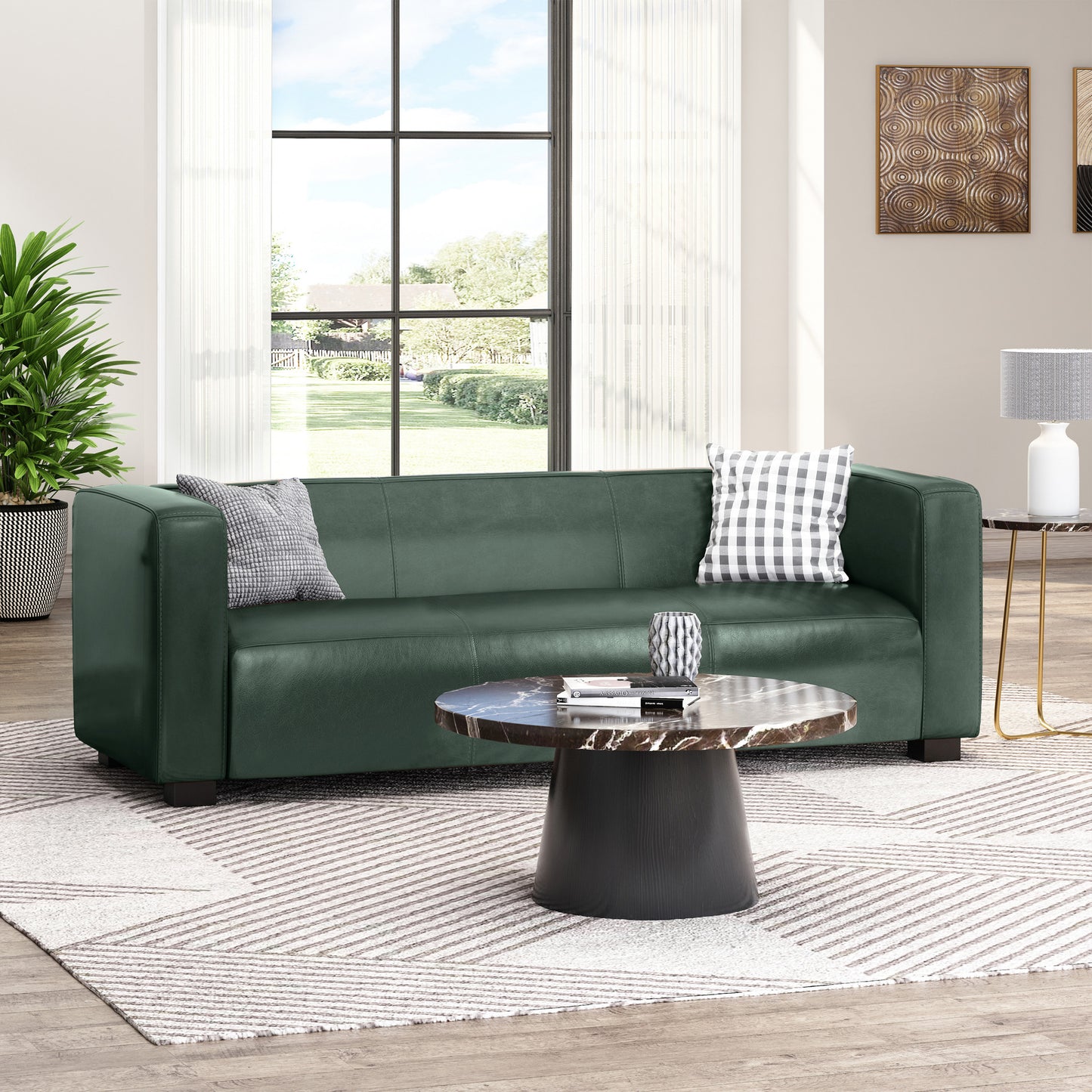 Minkler Contemporary Faux Leather 3 Seater Sofa