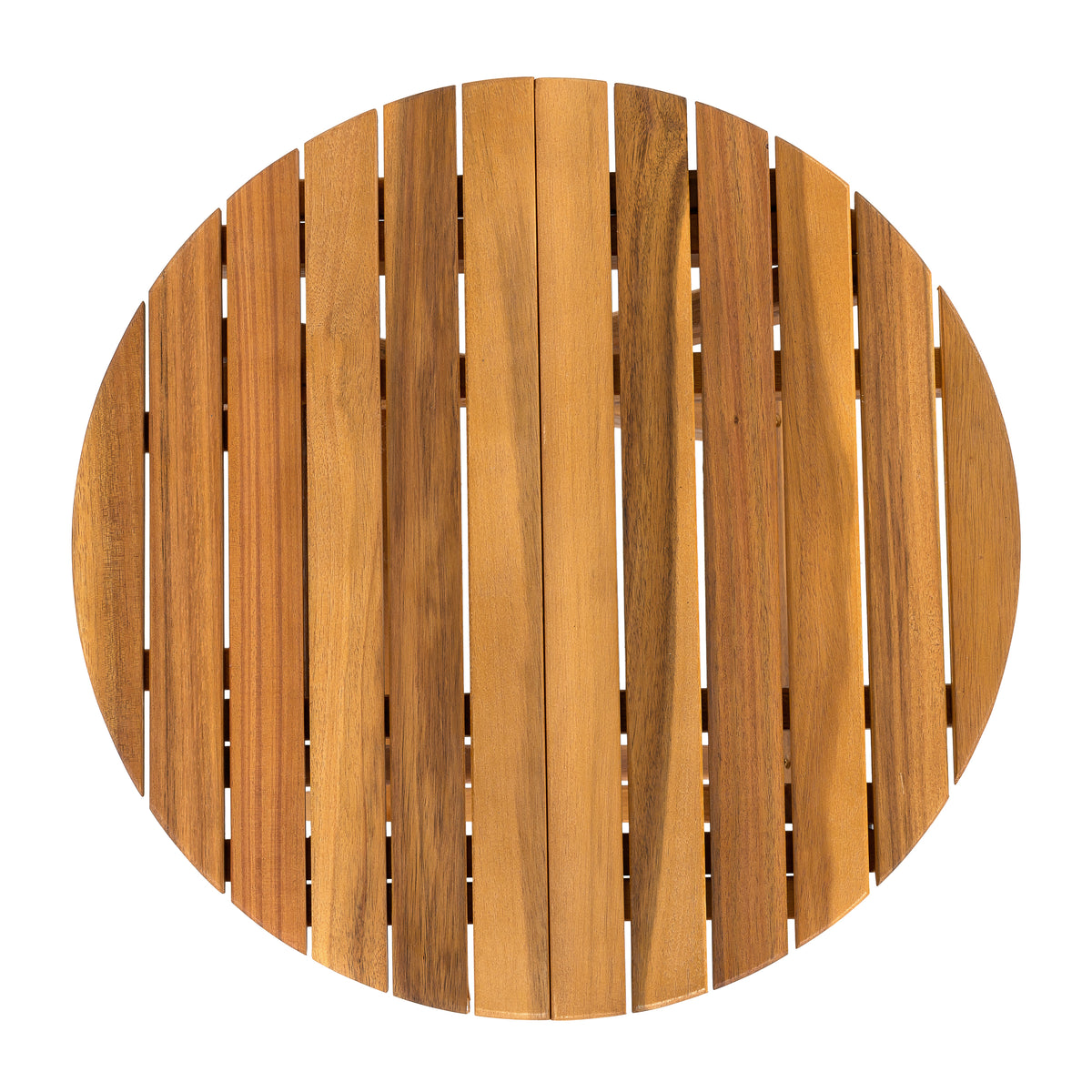 Aurl 17.75" W Outdoor Acacia Wood Side Table, Round End Table, Slats Panel Design, Foldable and Adjustable Small Coffee Desk, Sofa Side Desk, No Assembly Needed, 175lbs Teak