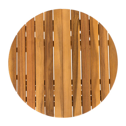 Aurl 17.75" W Outdoor Acacia Wood Side Table, Round End Table, Slats Panel Design, Foldable and Adjustable Small Coffee Desk, Sofa Side Desk, No Assembly Needed, 175lbs Teak