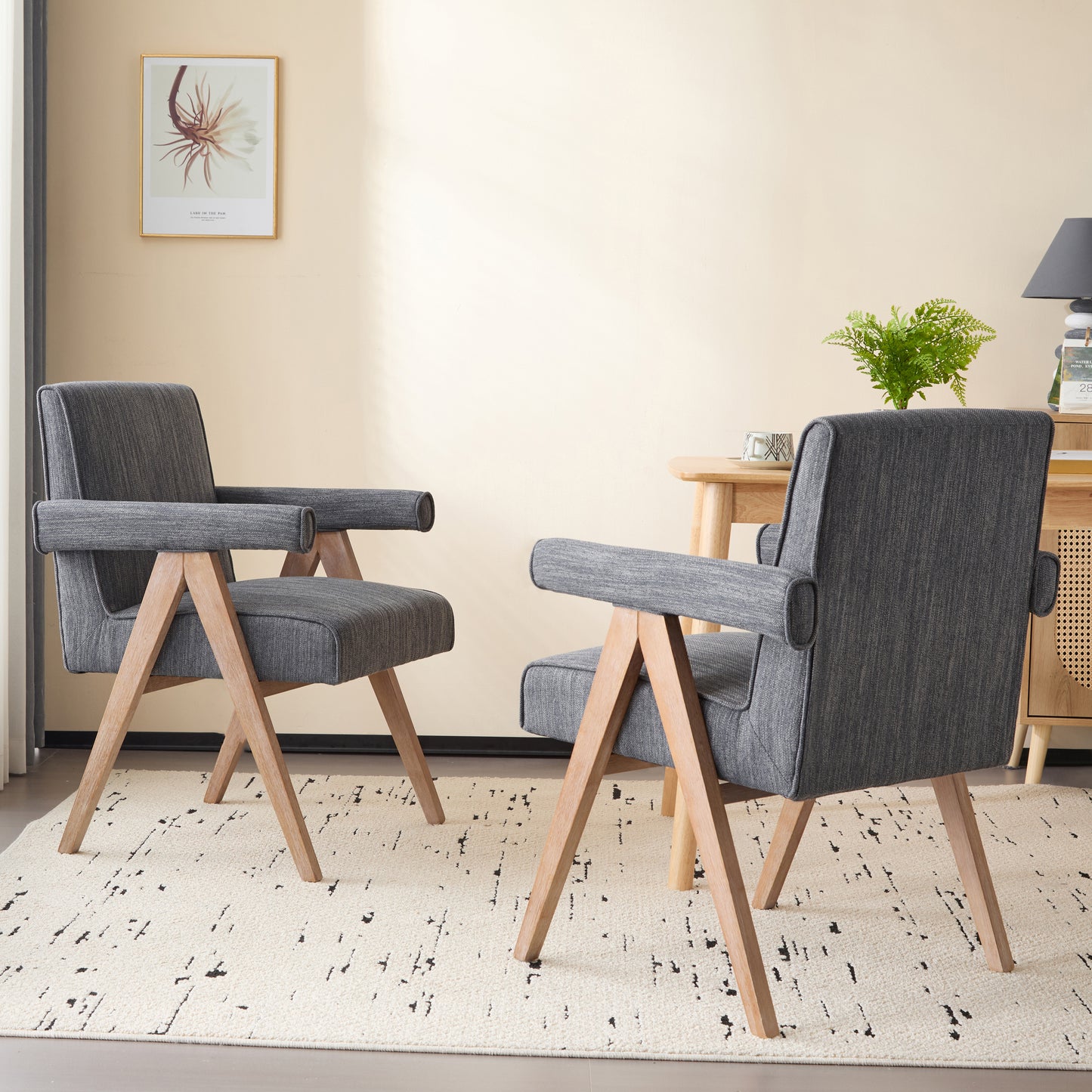 Soliner Indoor Fabric Solid Wood Dining Chair,Set of 2