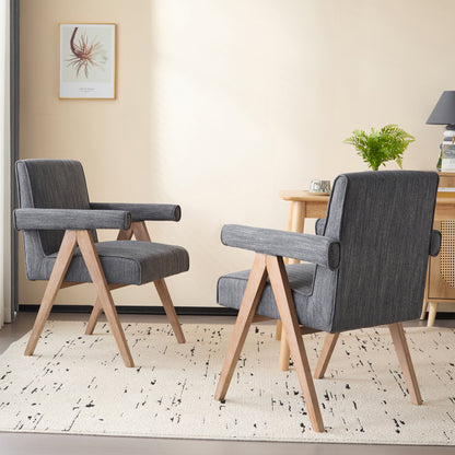 Soliner Indoor Fabric Solid Wood Dining Chair,Set of 2