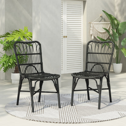 Grozer Outdoor PE Wicker Patio Dining Chairs,Set of 2