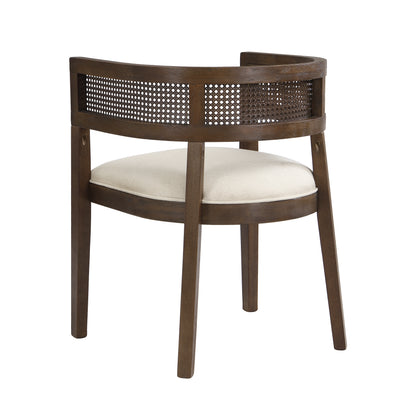 Bastian Dining Chairs with Rattan Backrest, Upholstered Seat, Set of 2