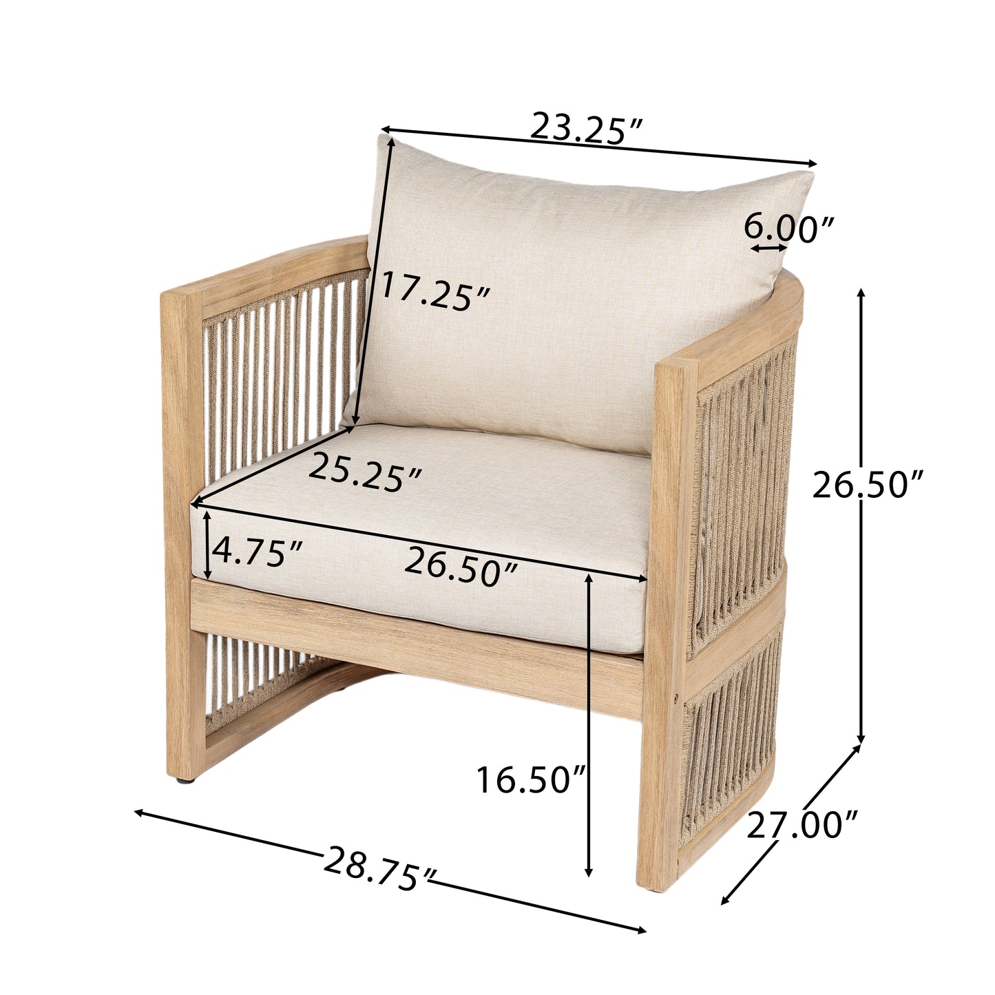 Maelrik Outdoor Acacia Wood Patio Chair with Cushions