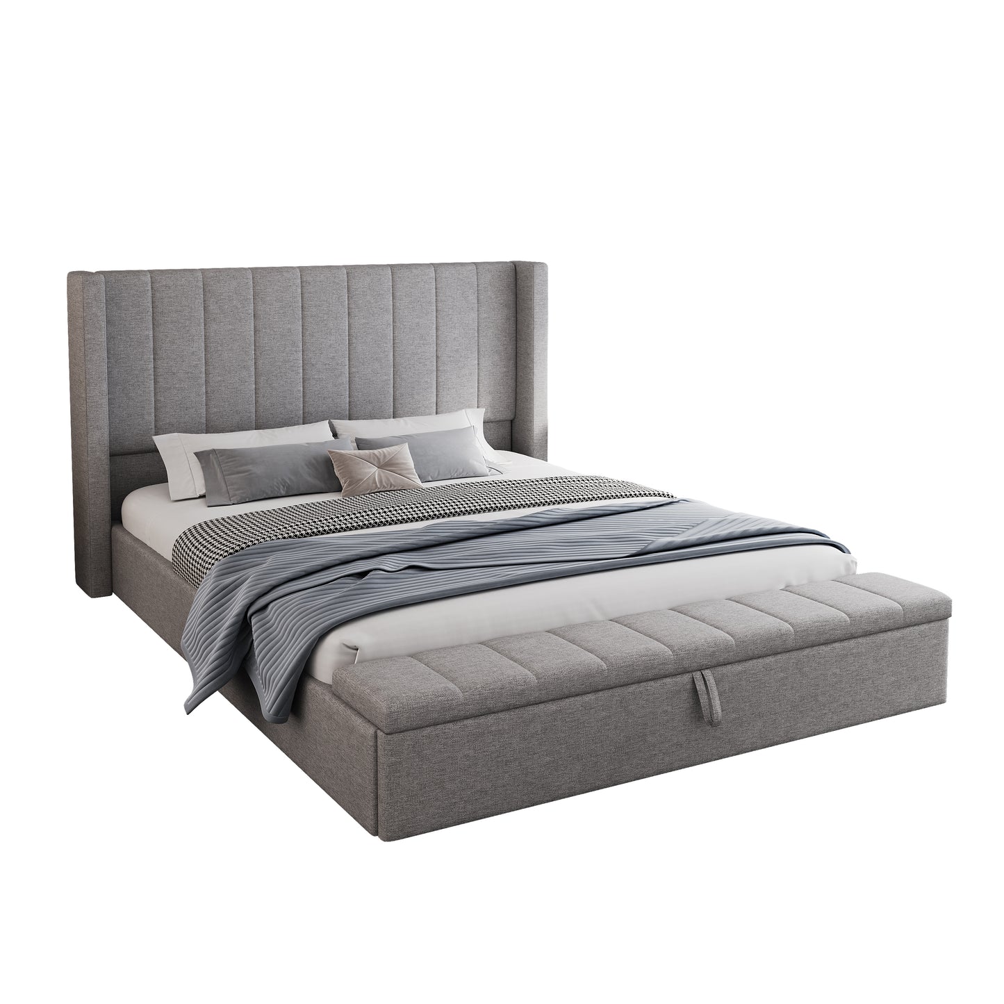 Cassander Queen Size Upholstered Platform Bed with Storage with Headboard