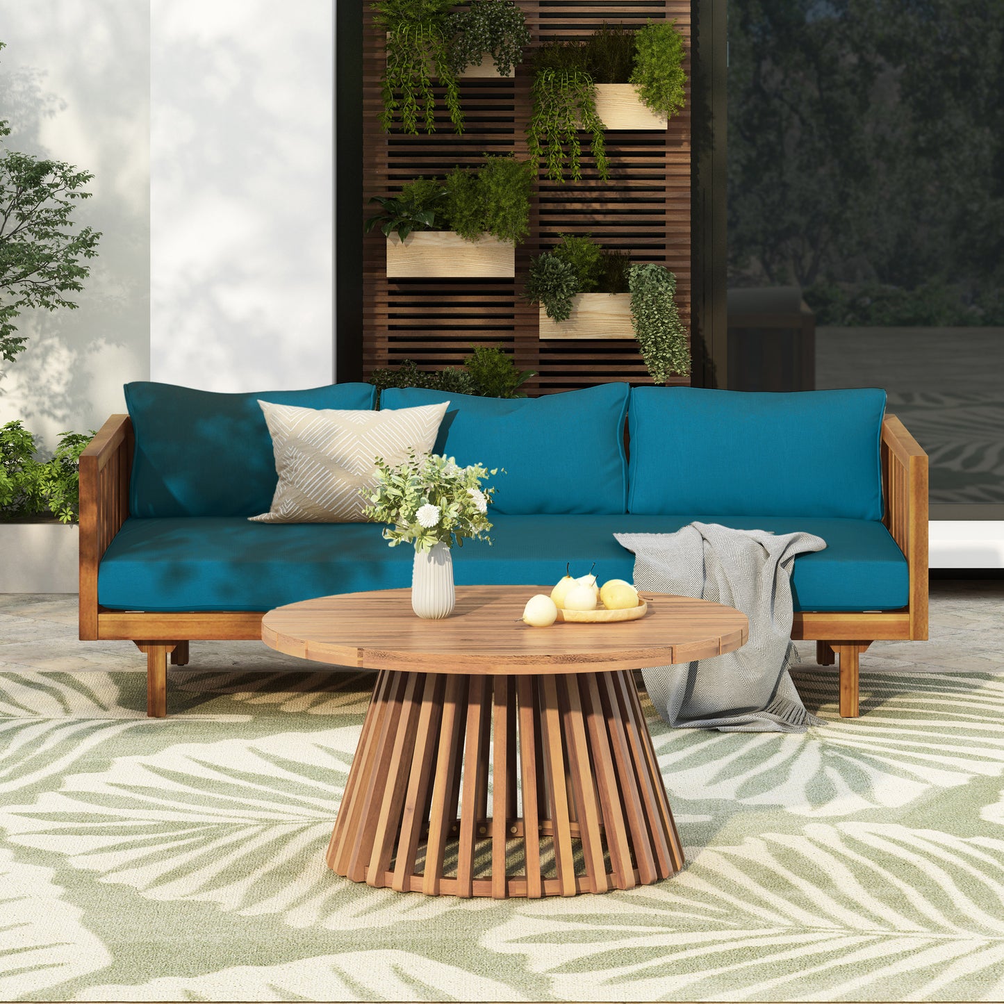 Xenath Outdoor Patio Furnitre Sets 3 Pieces,3 Seater Daybed + Acacia Wood Table