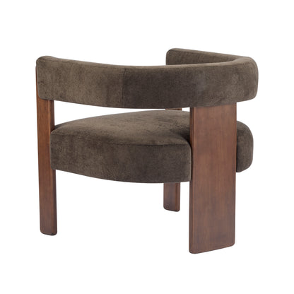 Noah Upholstered Boucle Accent Arm Chair, Rubberwood, Beige+walnut
