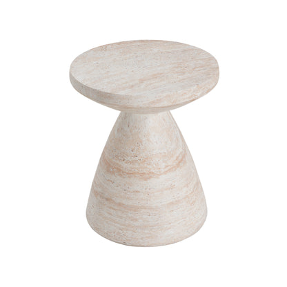 Moonveil Outdoor Lightweight Concrete Side Table,Travertine Finish