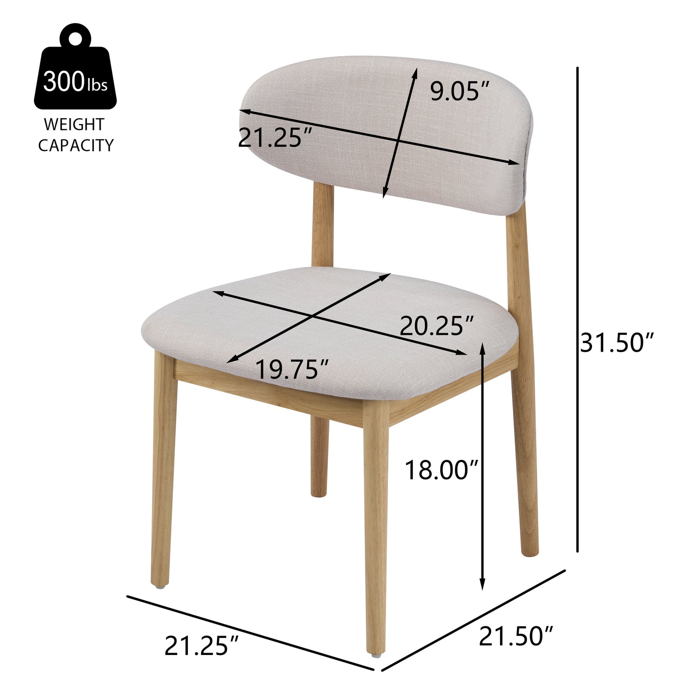 Lumene Contemporary Upholstered Side Chair with Soild Wood Legs and Curved Back (Set of 2)