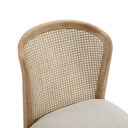 Diaphanous Lilia Dining Chairs Set of 2, Modern Dining Chair with Fabric Upholstery, Rubberwood Frame Kitchen Chairs with Cane Webbing, Extra Seat for Dining Room, Beige + Natural