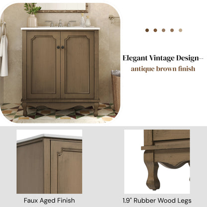 Orion 30" Vintage Bathroom Vanity with Ceramic Sink, Bathroom Vanity Cabinet,Antique Brown