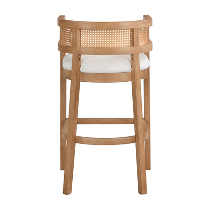 Tiberius Wood And Rattan Upholstered Arm Bar Stools,Set of 2