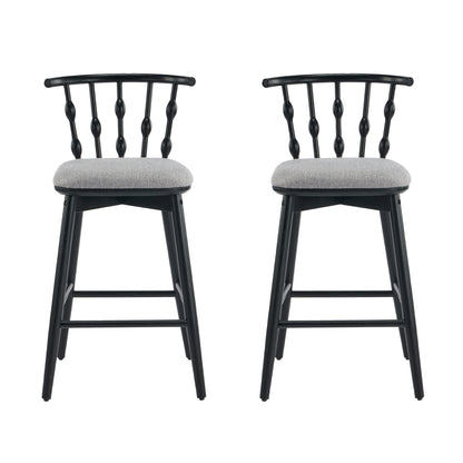 Dorio Indoor Wooden Barstool, Wood Finish With Beige Upholstery, Set of 2