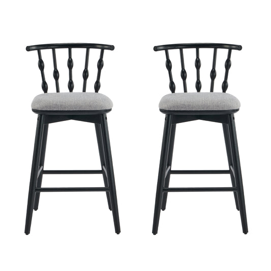 Dorio Indoor Wooden Barstool, Wood Finish With Beige Upholstery, Set of 2