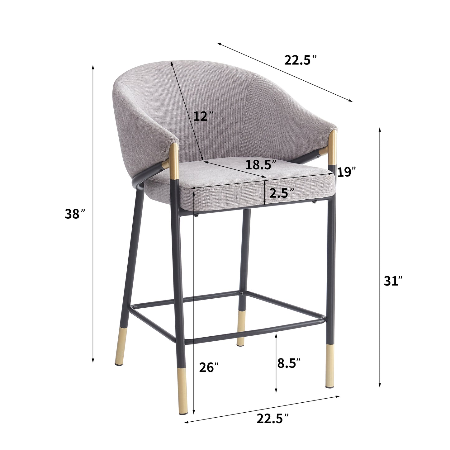 Zayana 26" Seat Height, Modern Bar Stool with Curved Armrests,Set of 2