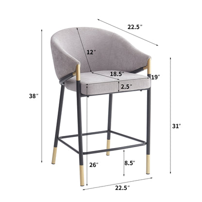 Zayana 26" Seat Height, Modern Bar Stool with Curved Armrests,Set of 2