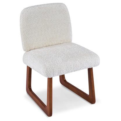 Elowen Dining Chair Set of 2, Plush Boucle Fabric Upholstered Chairs with Curved Wooden Legs, Beige & Brown, 300lbs Capacity