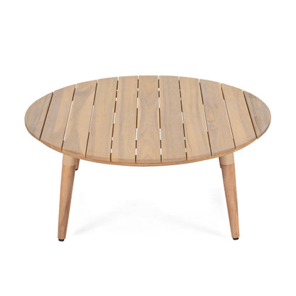Veronia Outdoor Patio Round Acacia Wood Coffee Table, Natural Finish Wood
