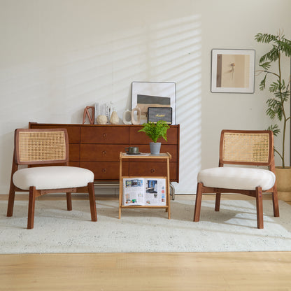 Aphex Modern Beige Lounge Chair with Woven Backrest, Sturdy Wooden Frame,Set of 2