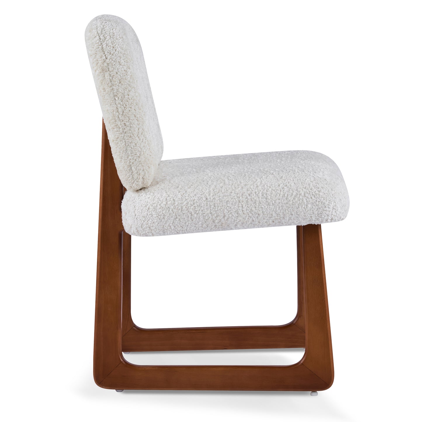 Elowen Dining Chair Set of 2, Plush Boucle Fabric Upholstered Chairs with Curved Wooden Legs, Beige & Brown, 300lbs Capacity