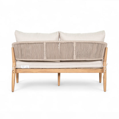 Veronia Outdoor Patio Acacia Wood Loveseat, Natural Finish Wood, Beige Cushion