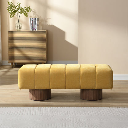 Sylithar Chenille Fabric Upholstered Dining Bench, End of Bed Entryway Bench Ottoman