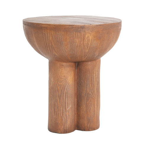 Irisal Outdoor Patio Three-Legged Wood-Grain Round MGO Side Table, Brown