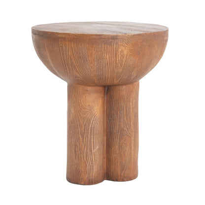 Irisal Outdoor Patio Three-Legged Wood-Grain Round MGO Side Table, Brown