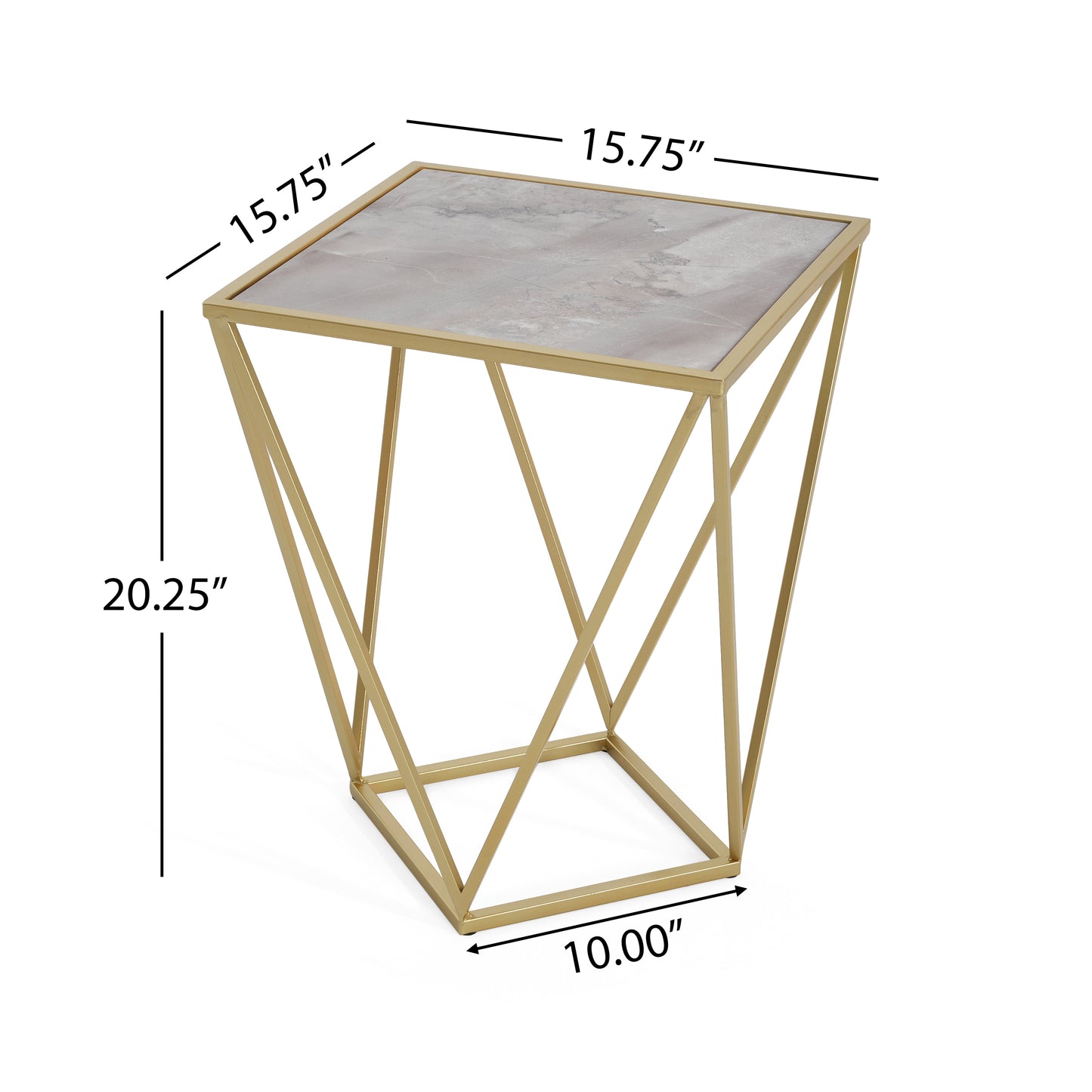 Calliopa Creative Simple Glass Side Table,Gold+White Color