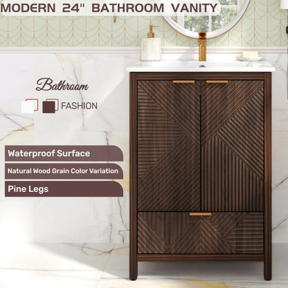 Felix 24 Inches Bathroom Vanity with Sink Combo, Modern Bathroom Vanity with Single Faucet Hole, Textured Door Panels