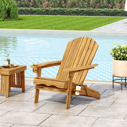 Kandyce Outdoor Acacia Wood Folding Adirondack Chair With Cup Holder