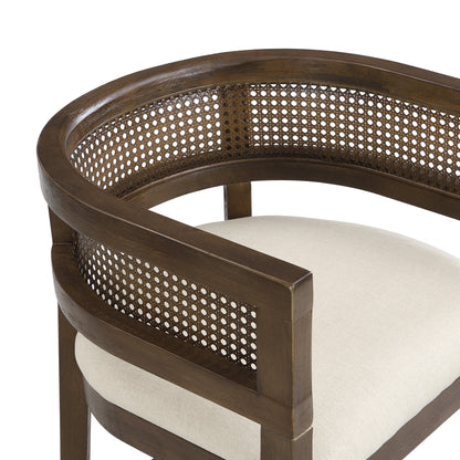 Isidore Wood And Rattan Upholstered Arm Counter Stools,Set of 2