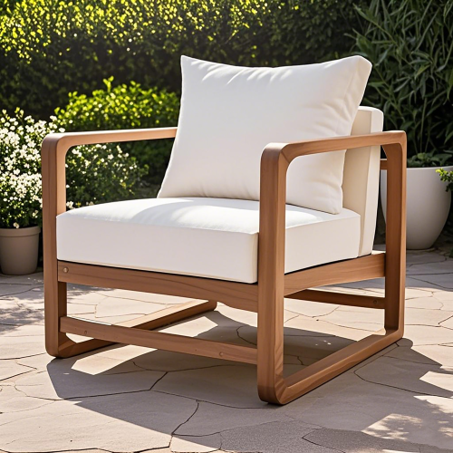 ‌PinDrift‌ Outdoor Lounge Chair, Acacia Wood Club Chair, Oversized Seat with Cushion Set