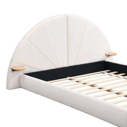 Nylorith Modern Nordic Design Unique Arched Boucle Bed with Small Table,Queen